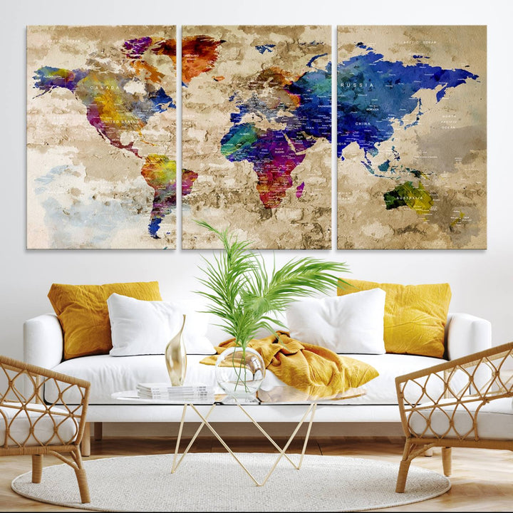 Watercolor World Map Canvas Print World Map Wall Art Great Design Great Gift Idea