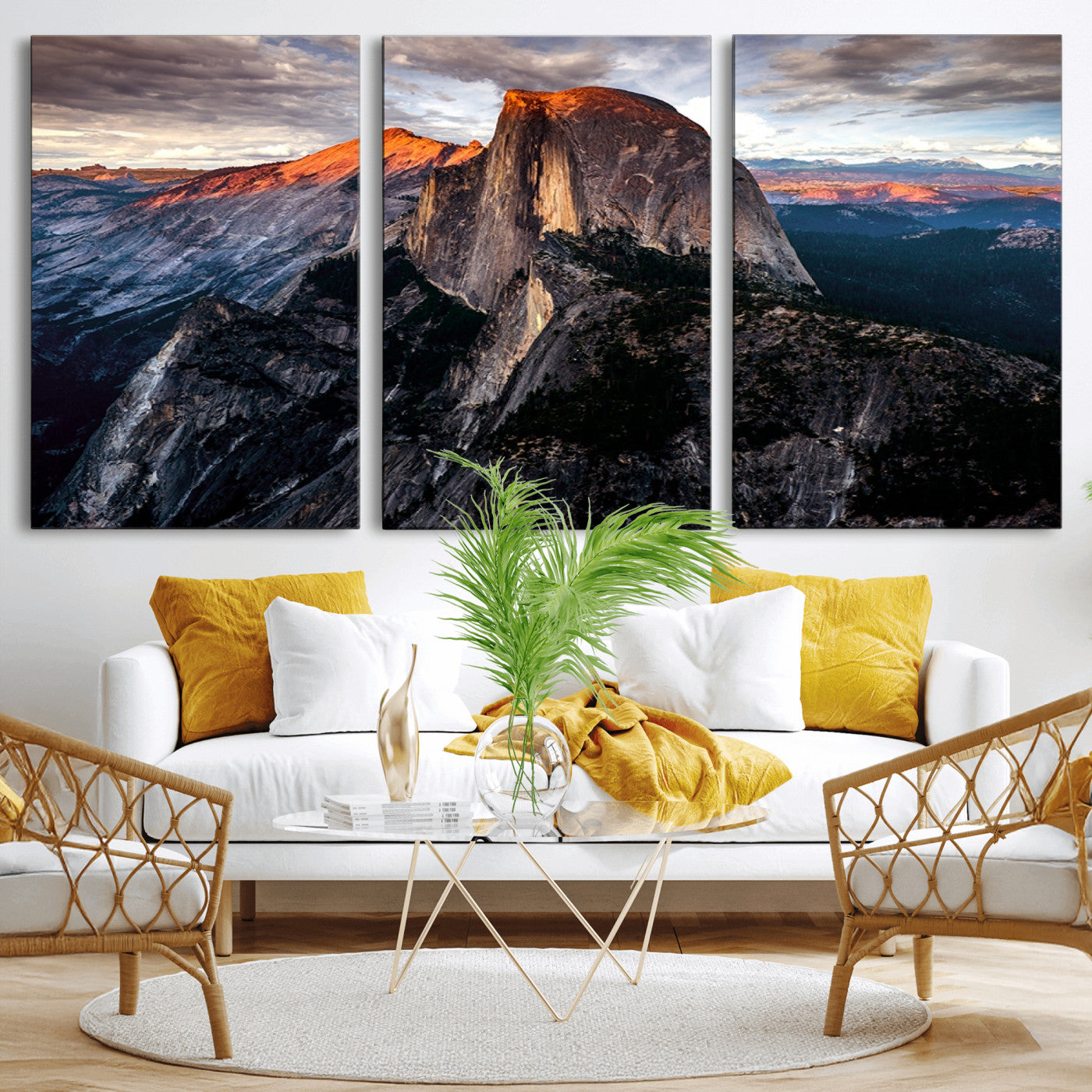 MGV-CV-60X30-3P - Half Dome Wall Art Print - Yosemite Majestic Triptych Landscape Print – National Park Nature Decor