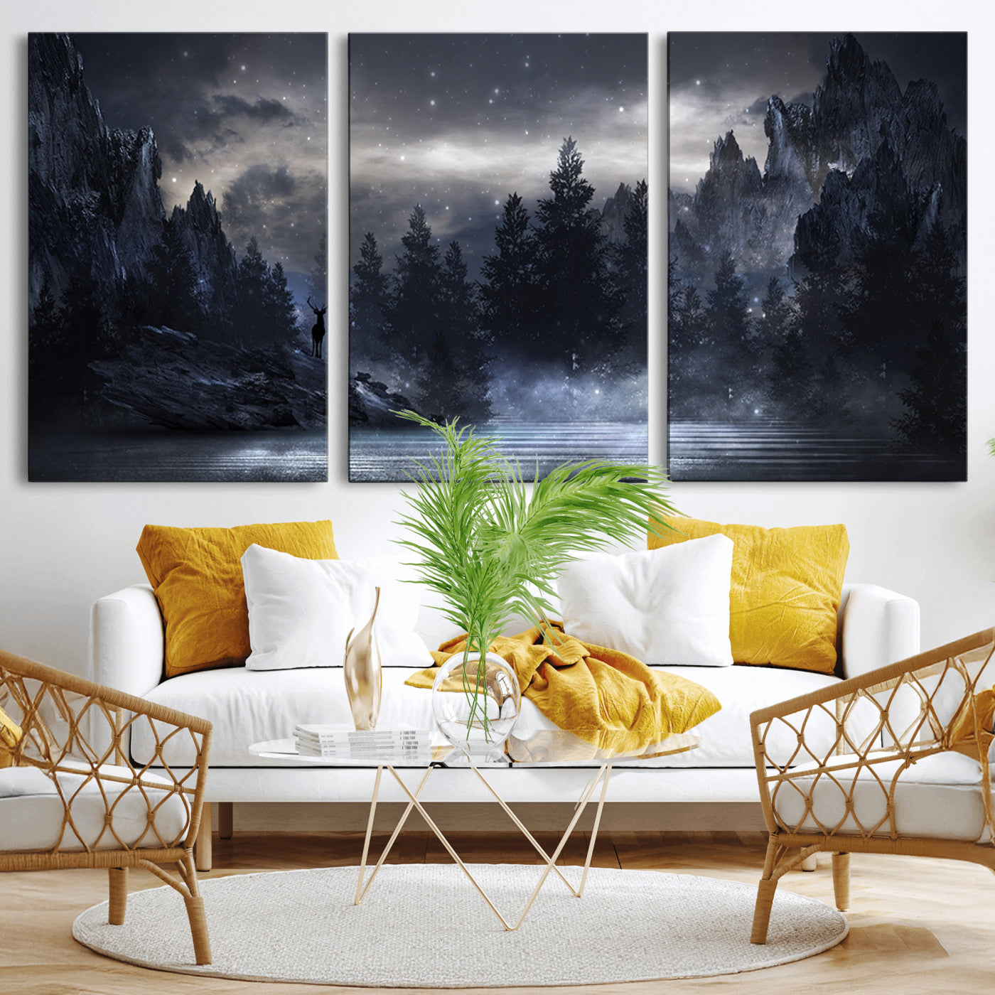 MGV-CV-60X30-3P - Night Landscape and Trees Wall Art Canvas Print
