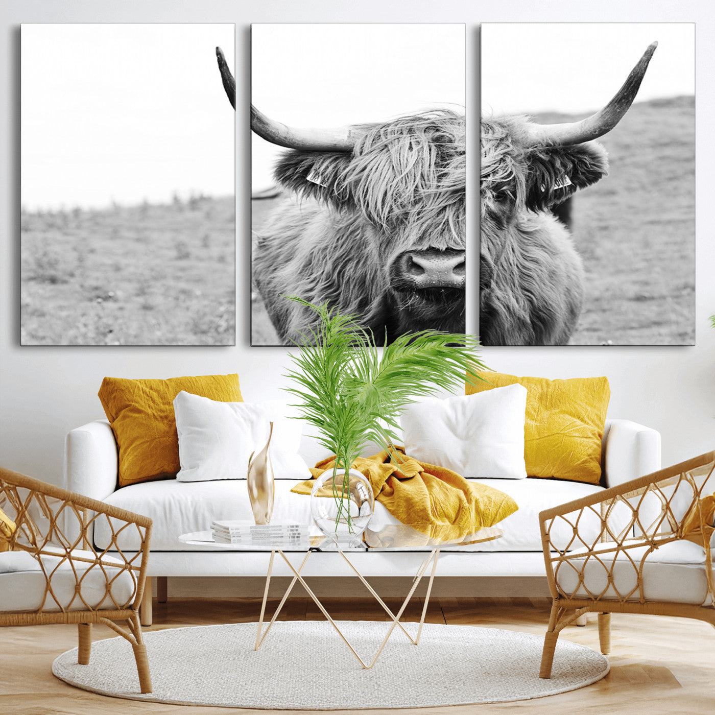 16248-MGV-CV-36X24-Newfoundland Cow Art Wall Art, Black White Cow Art Wall Art Canvas Print