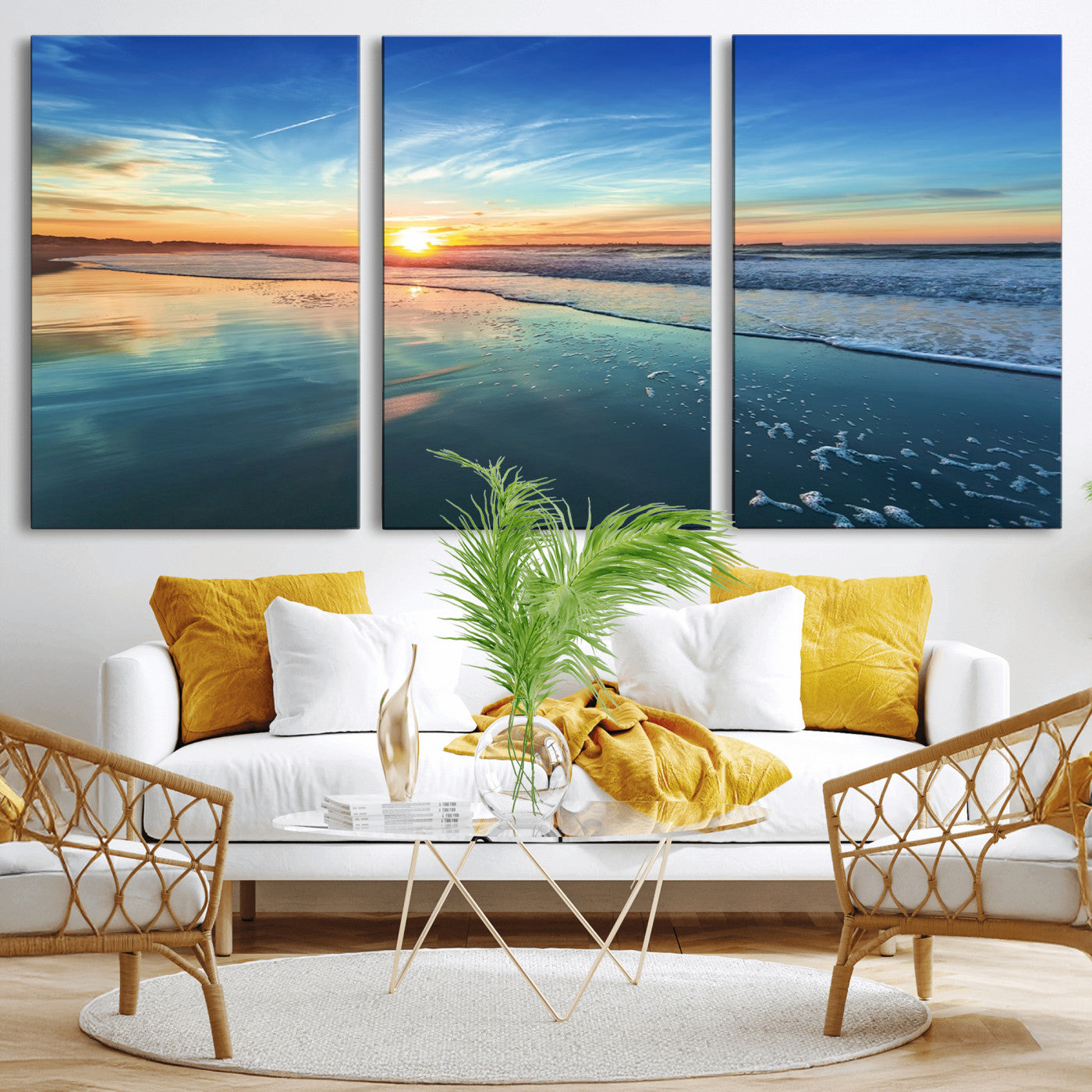 MGV-CV-60X30-3P - Blue Sky and Beach Wall Art Canvas Print