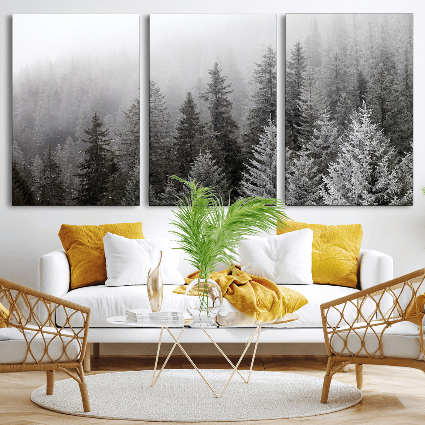 MGV-CV-60X30-3P - Big Foggy Forest and Misty Trees Forest Wall Art Canvas Print