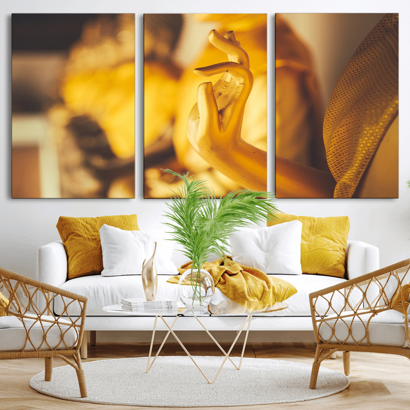 -Gold Buddha Statue Hands Wall Art Canvas Print