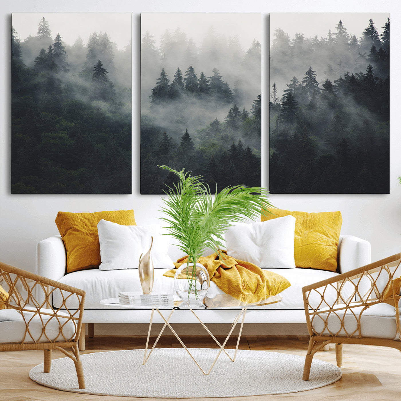 MGV-CV-60X30-3P - Nature Wall Decor - Serene Triptych Nature Print – Woodland Landscape Decor for Living Room or