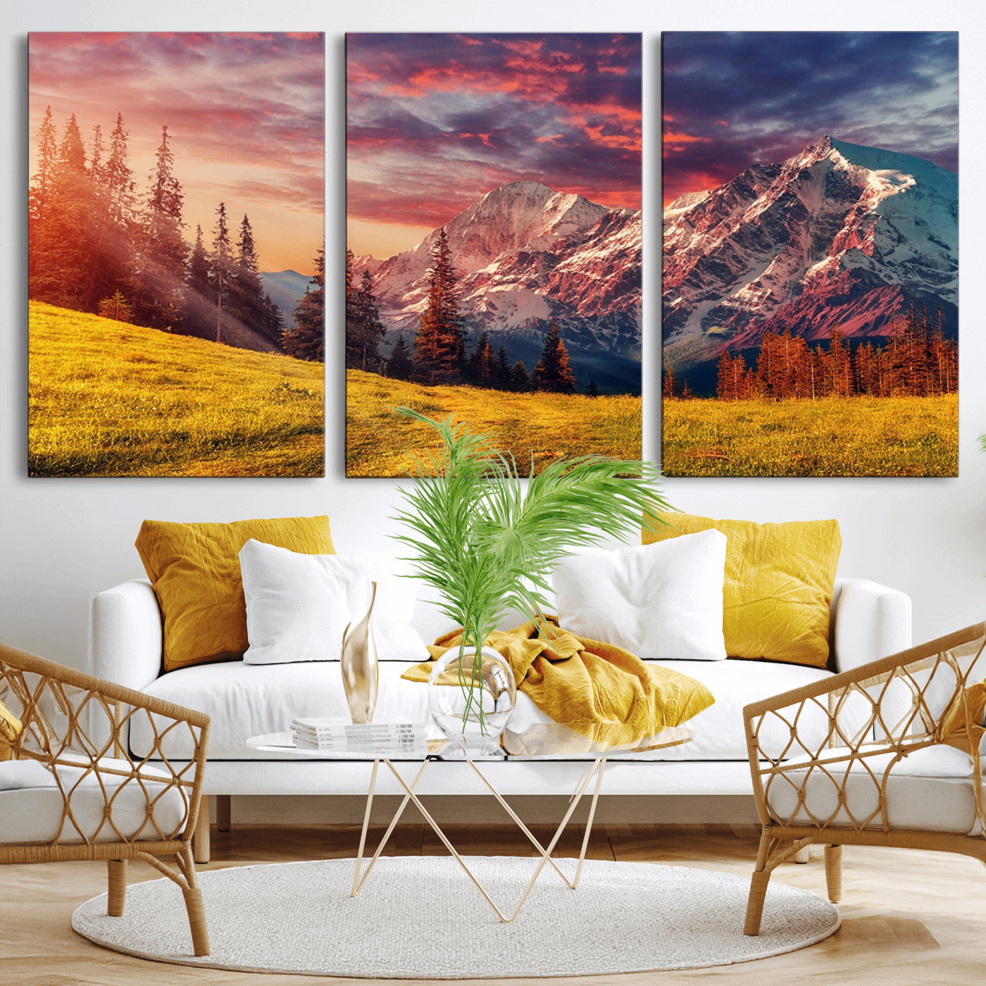 48448-MGV-CV-36X24-Mountain and Daylight Red Sunset Wall Art Canvas Print