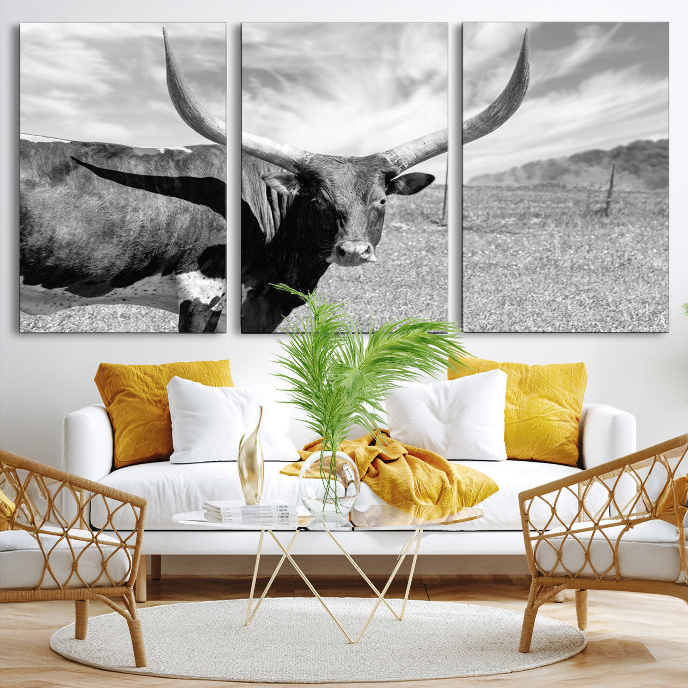 30017-MGV-CV-36X24-Cattle Wall Art Longhorn Cow Canvas Print