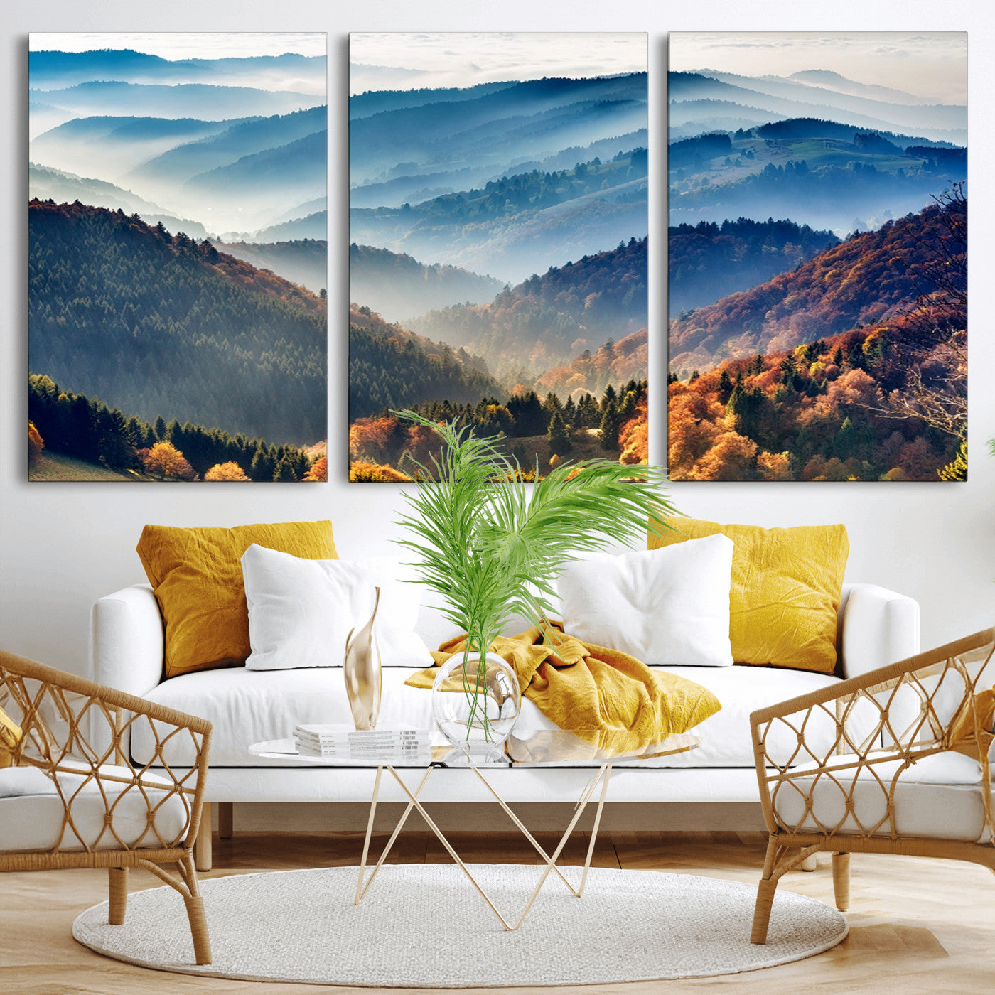 MGV-CV-60X30-3P - Mountains Forest Autumn Wall Art Canvas Print