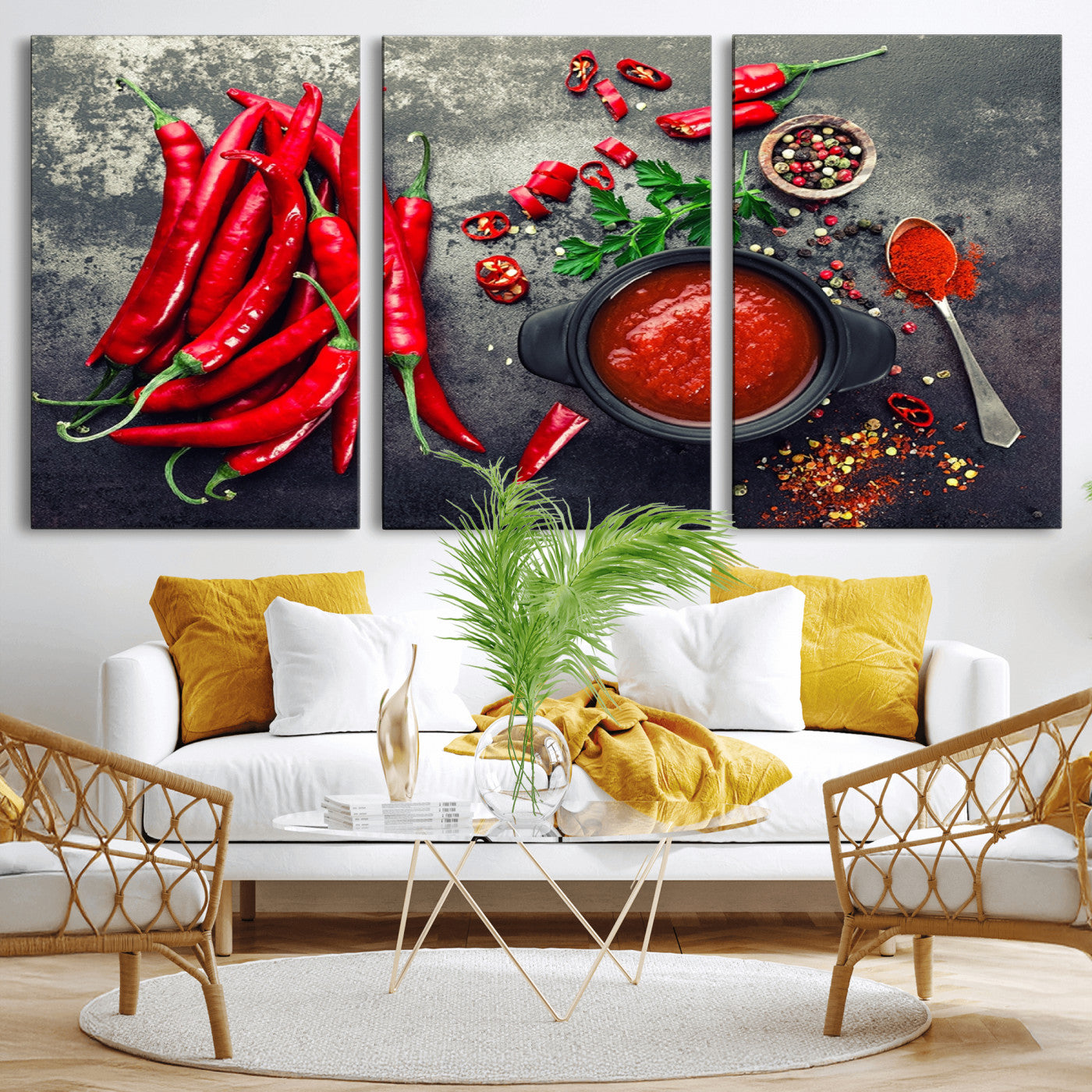 MGV-CV-60X30-3P - Red Pepper Kitchen and Restaurant Wall Wall Art, Red Pepper Kitchen Wall Decor Canvas Print