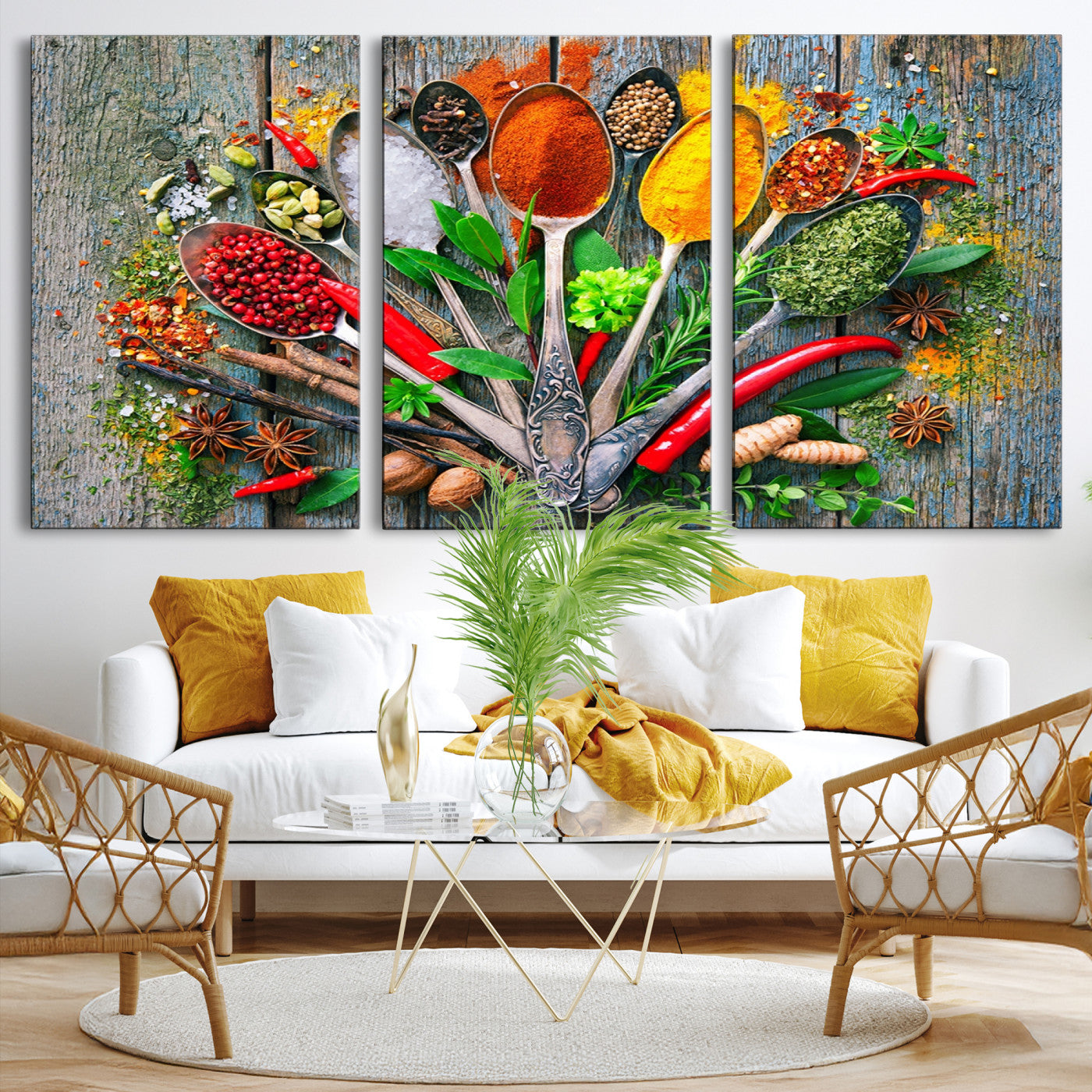 20619-MGV-CV-36X24-Spoonful of Spices Cooking Wall Art Canvas Print - Vibrant Kitchen Decor Triptych – Culinary Art Print for Dining Room or Kitchen – Ready to