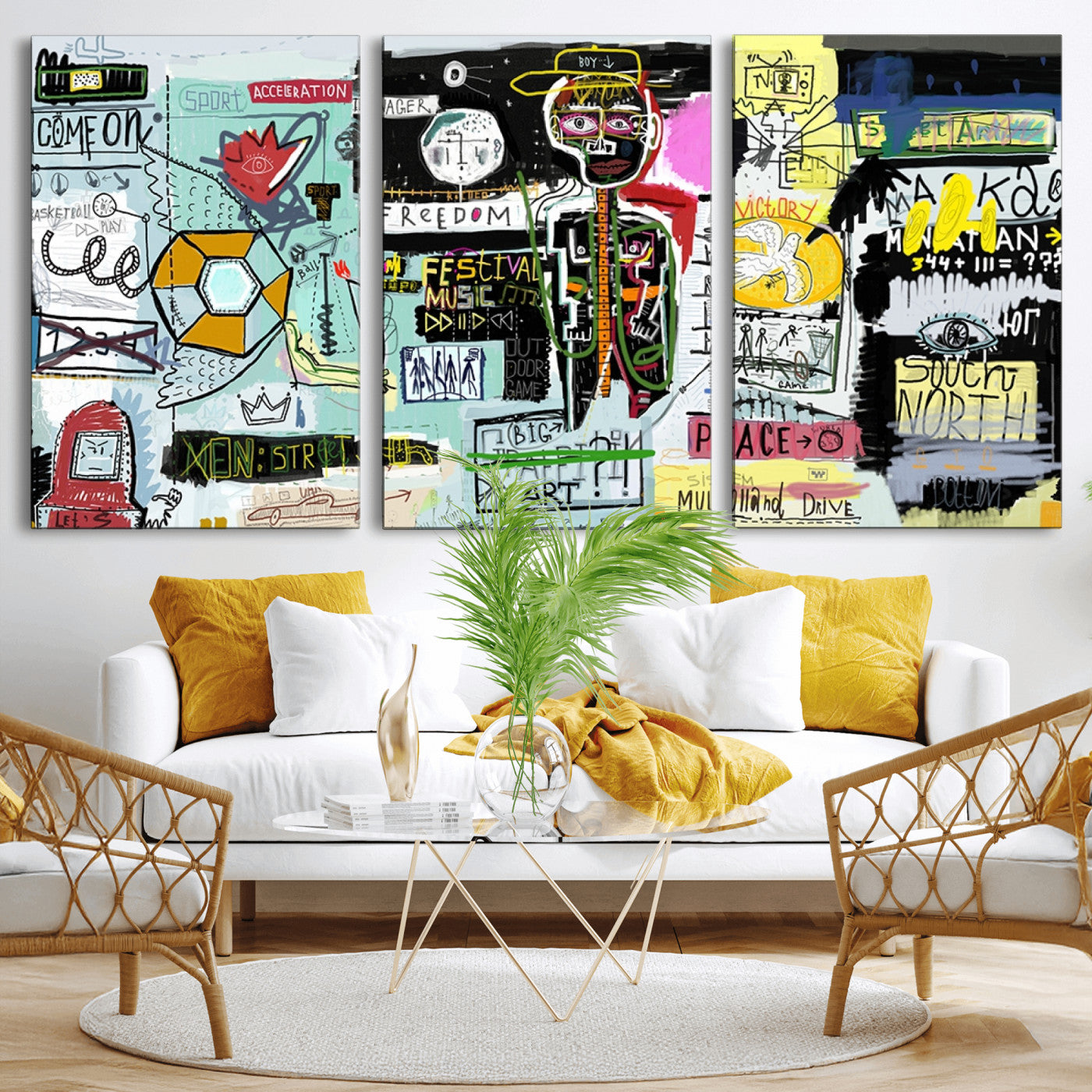 MGV-CV-60X30-3P - Abstract Graffiti Canvas Street Art-Inspired Graffiti Triptych Canvas – Modern Abstract Wall Art for