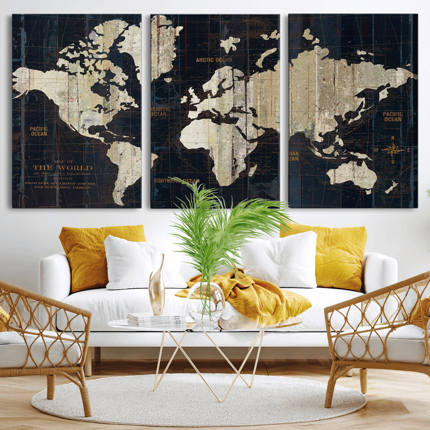 MGV-CV-60X30-3P - Push Pin World Map Canvas Print – Framed Wall Art for Couples to Track Their Travels – Anniversary