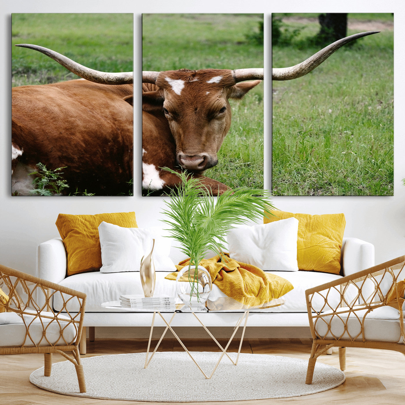 45997-MGV-CV-36X24-Longhorn Cow Animal Wall Art Canvas Print