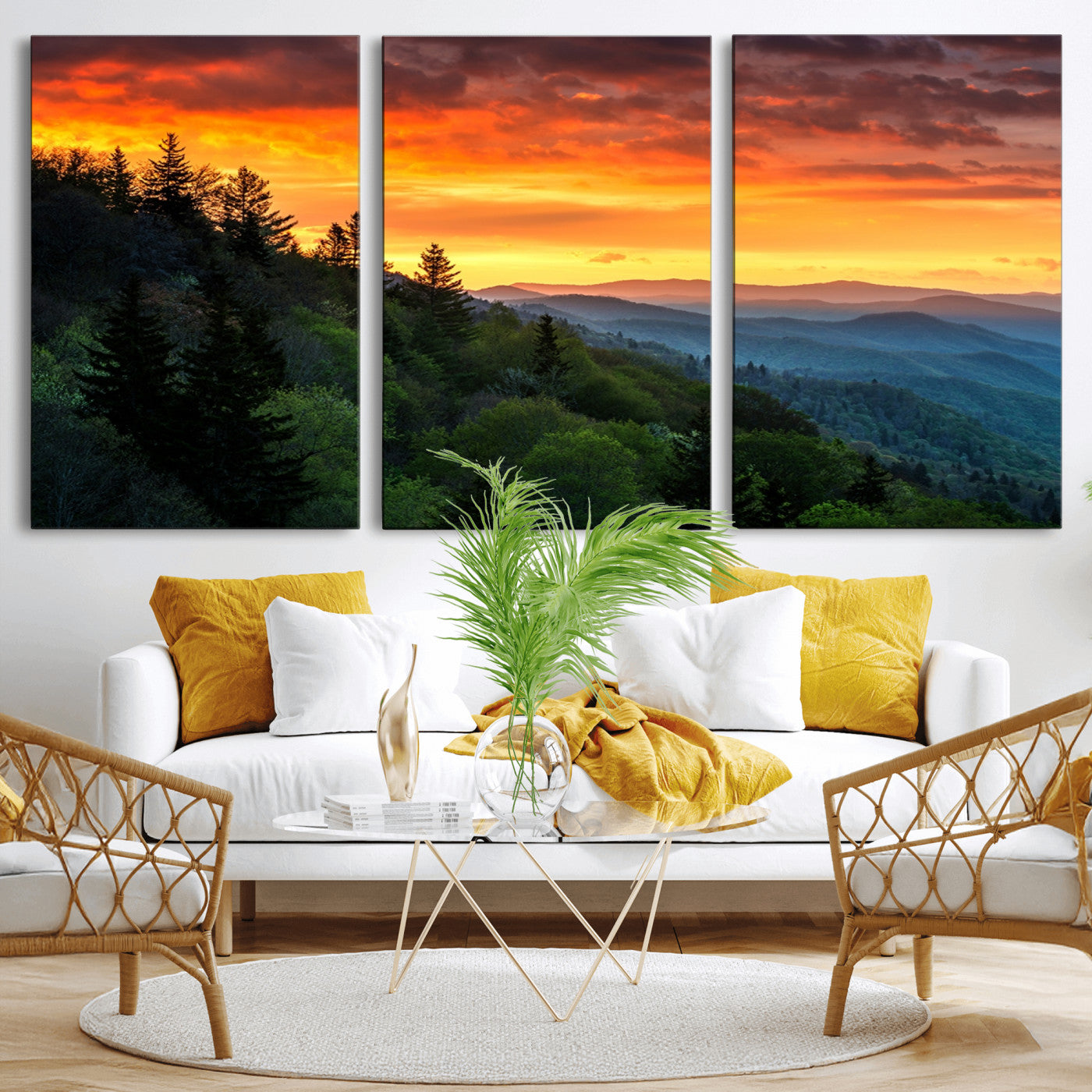 MGV-CV-60X30-3P - Forest Landscape Wall Art Sunset Canvas, Forest Sunset Canvas Print