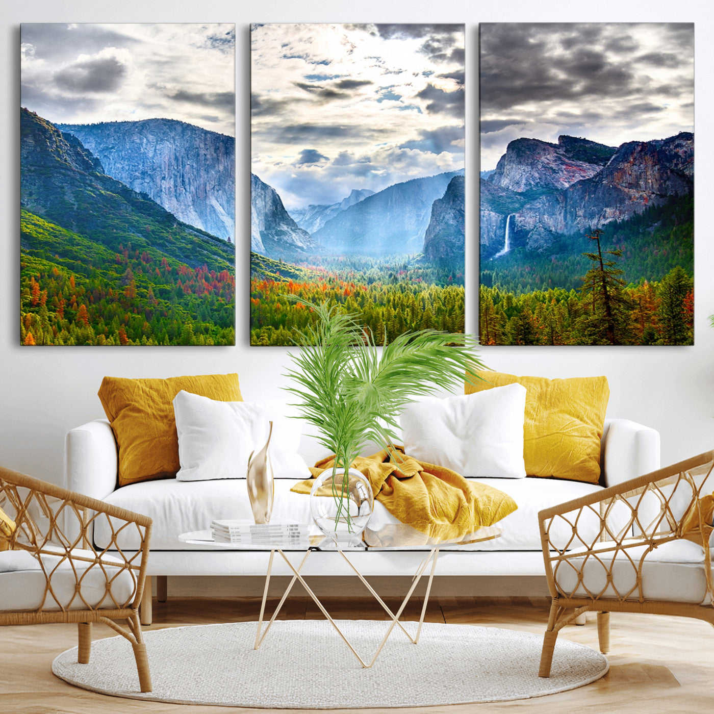 MGV-CV-60X30-3P - Yosemite Park Half Dome 3 Panel Canvas Print | Large Giclée Landscape Wall Art for Living Room,