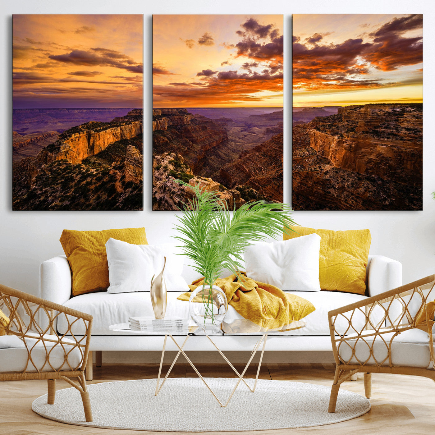 MGV-CV-60X30-3P - Mesmerizing Sunset from Grand Canyon Nal Park Wall Art, Grand Canyon Canvas Print