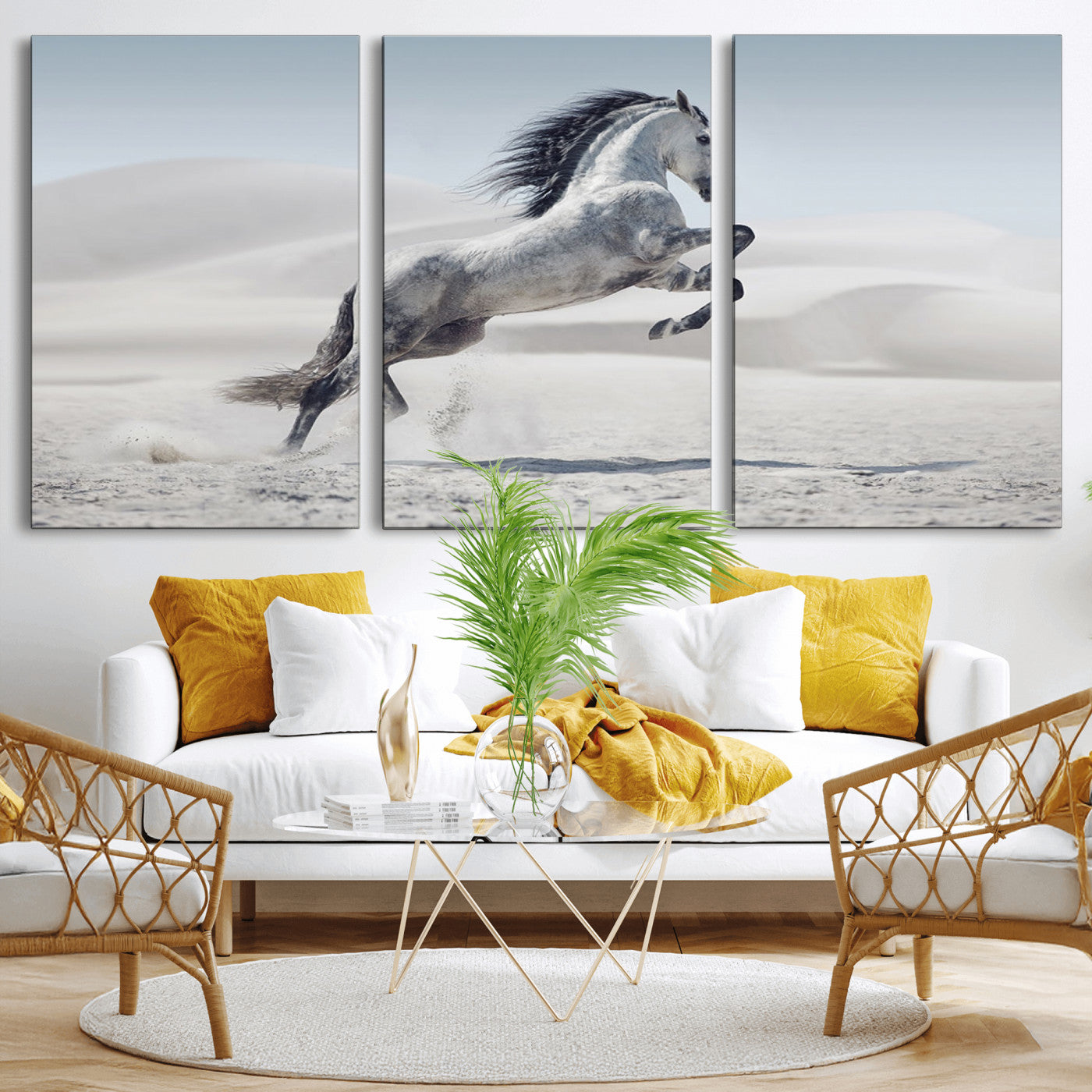 MGV-CV-60X30-3P - Prancing Horse on Dessert Large Wall Art Animal Canvas Print