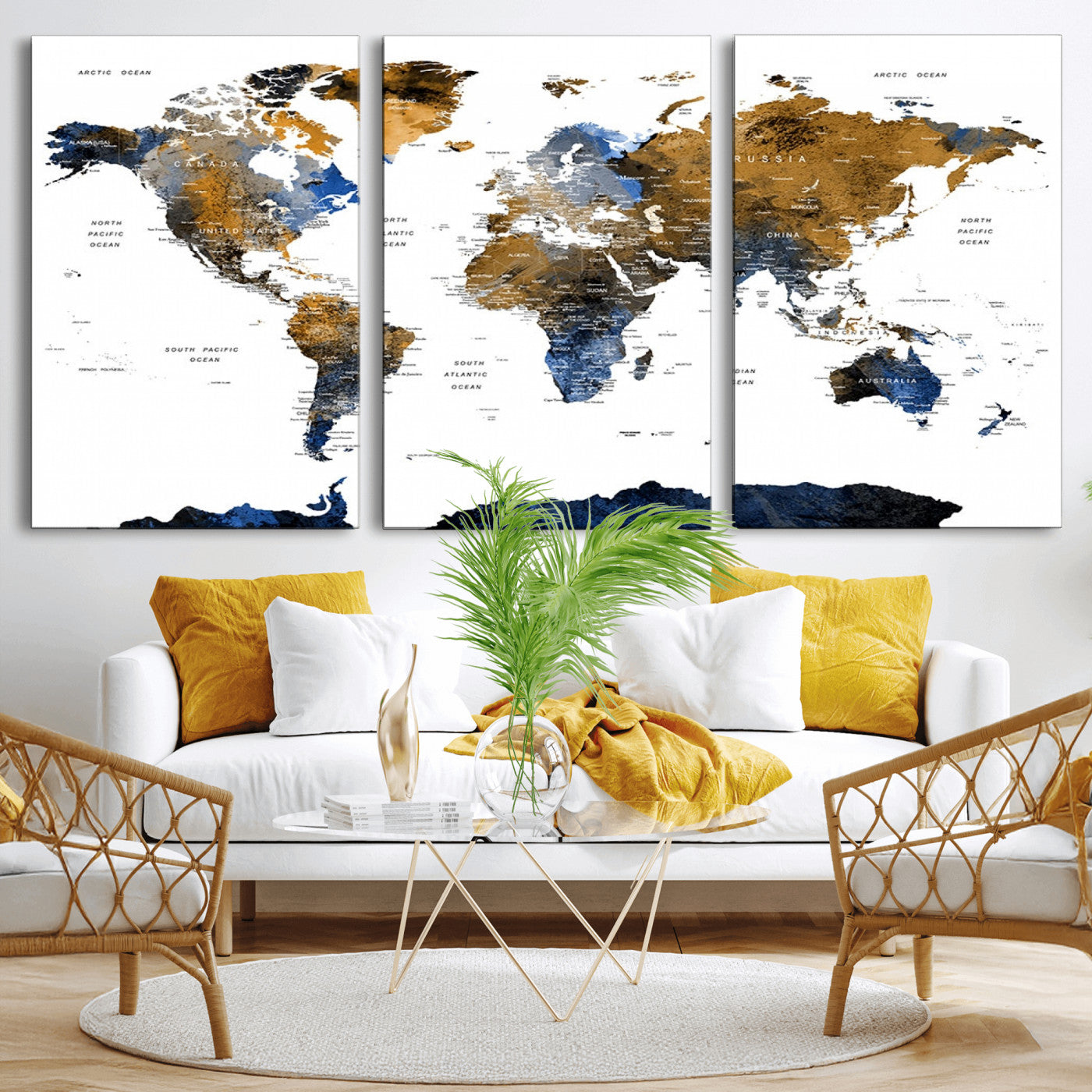 MGV-CV-60X30-3P - World Map Wall Art Canvas Print for Home and Office Decor