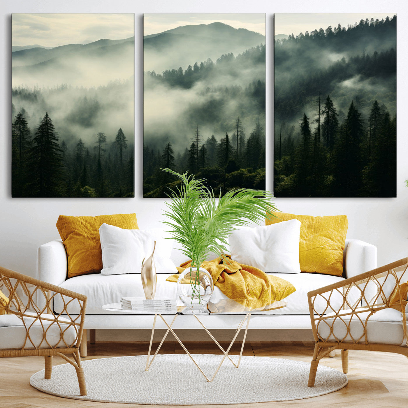 25295-MGV-CV-36X24-Captivating Misty Forest Wall Art Premium Canvas Print a Foggy and Serene Atmosphere
