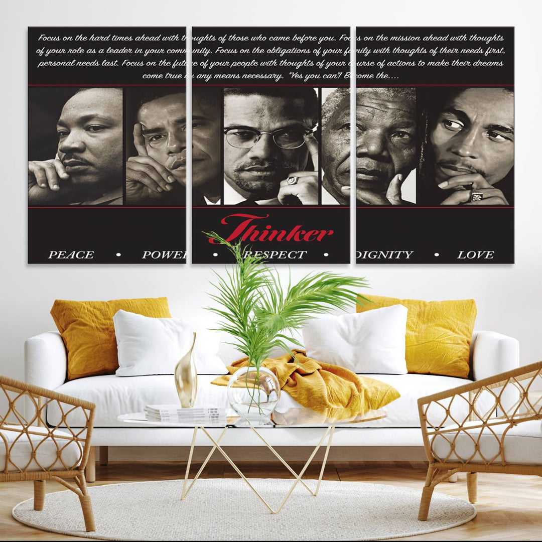 The Thinkers of Wall Art Canvas Print features icons of peace, power, and respect; it is framed and ready to hang.