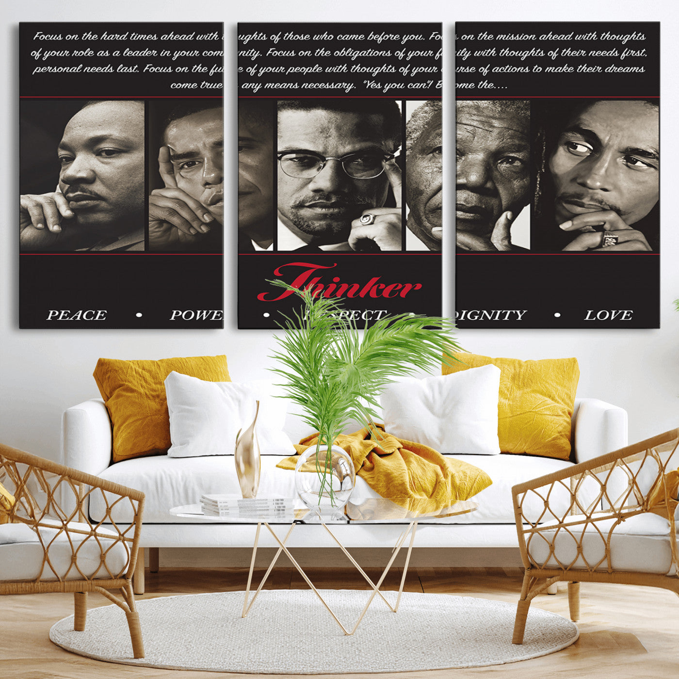 MGV-CV-60X30-3P - Thinkers of Wall Art Canvas Print - Inspirational Wall Art Featuring Icons of Peace, Power, and