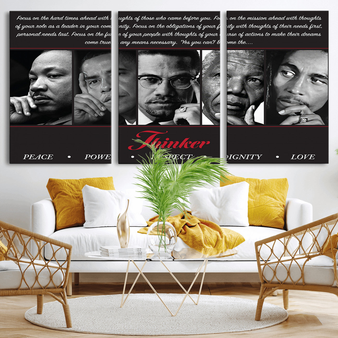 MGV-CV-60X30-3P - Thinker Peace Power Respect Dignity Wall Art | Thinkers of Changel Wall Art Featuring Icons of