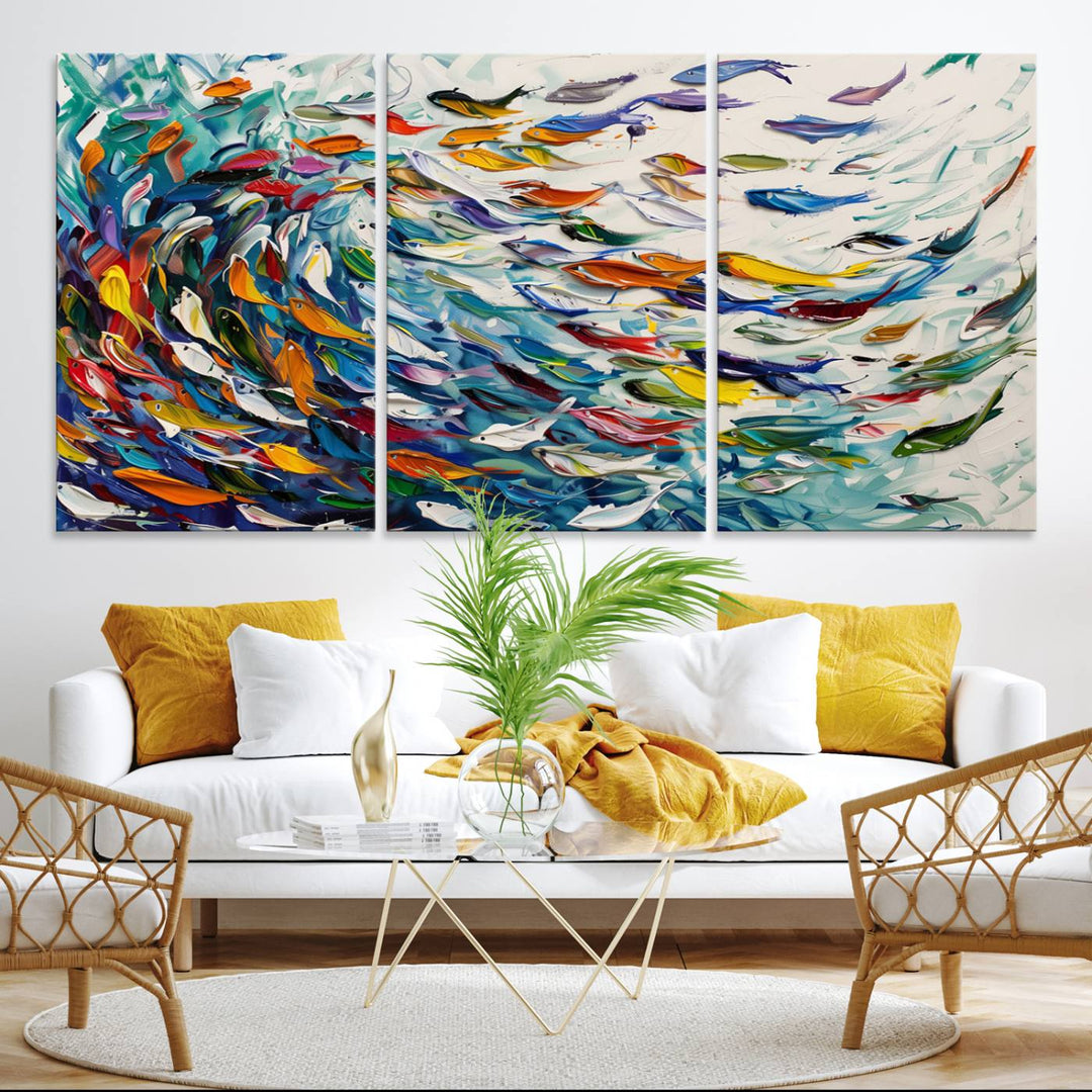 Modern Abstract Fish Shoal Wall Art Canvas Print.