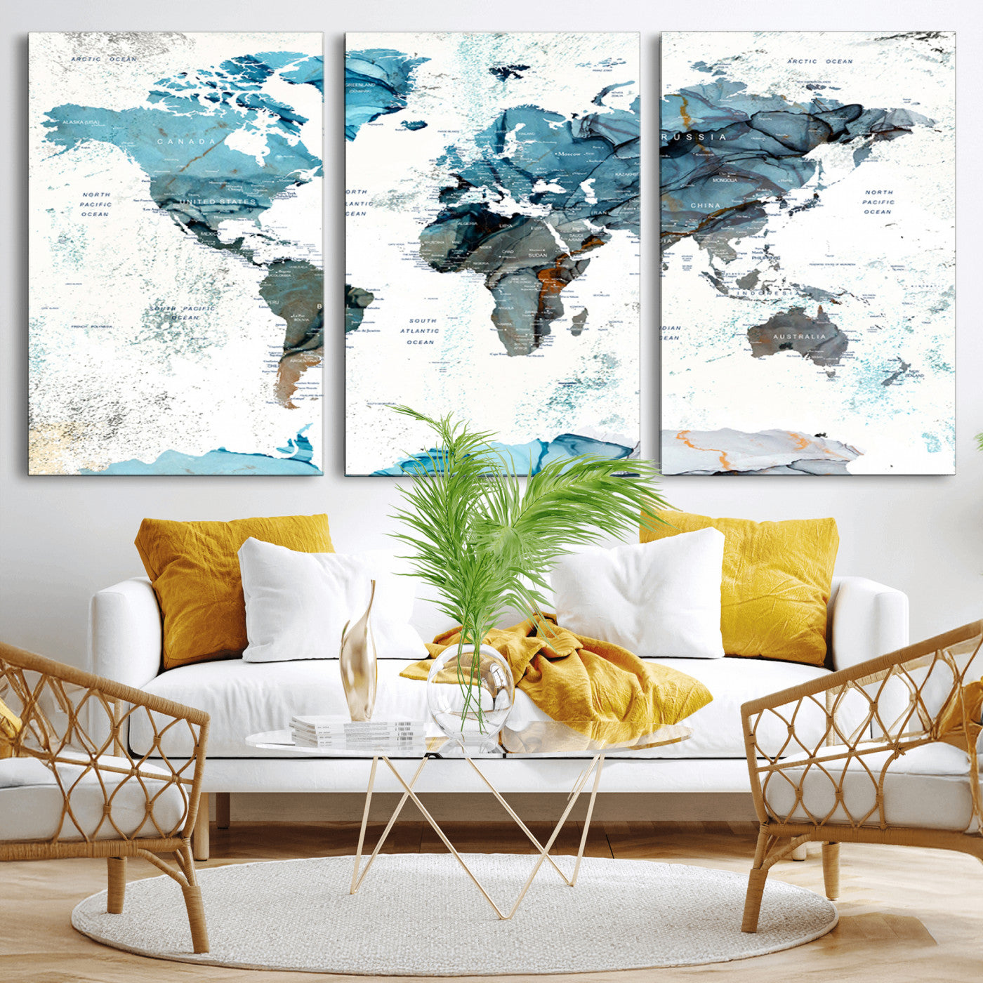MGV-CV-60X30-3P - Push Pin World Map Canvas Print – Framed Wall Art for Couples to Track Their Travels – Anniversary