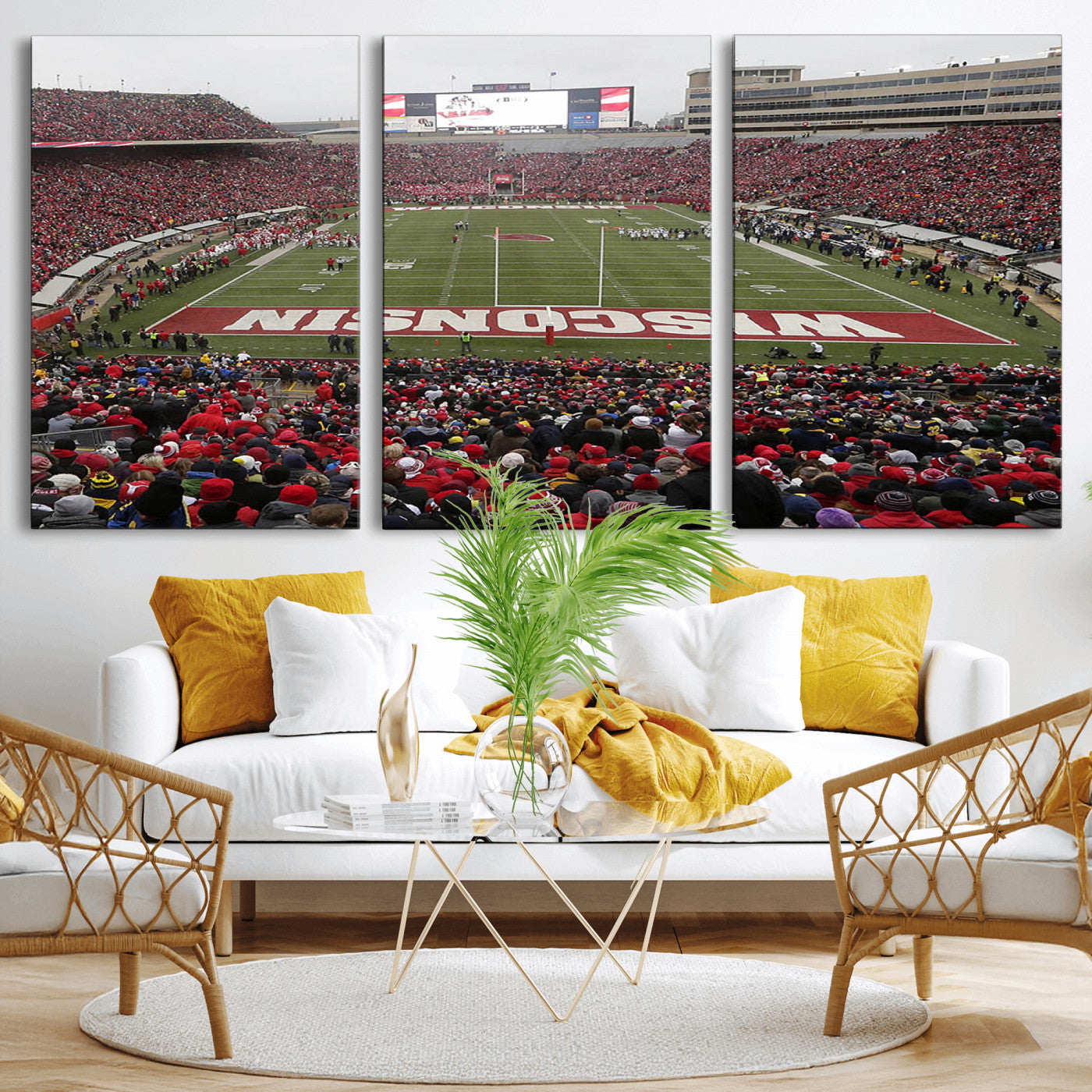 MGV-CV-60X30-3P - Wisconsin Badgers Team Print Canvas - Madison Camp Randall Stadium Wall Art Canvas Print