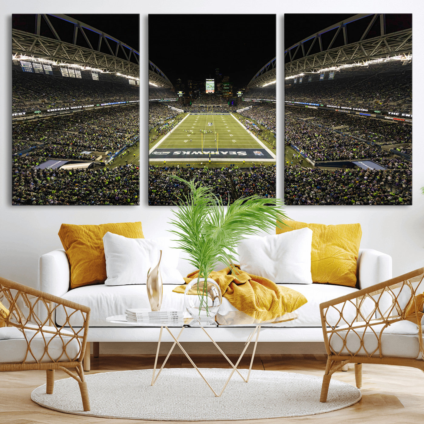 MGV-CV-60X30-3P - Seattle Seahawks Football Team Print Wall Art - Seattle Century Link Field Stadium Wall Art Canvas