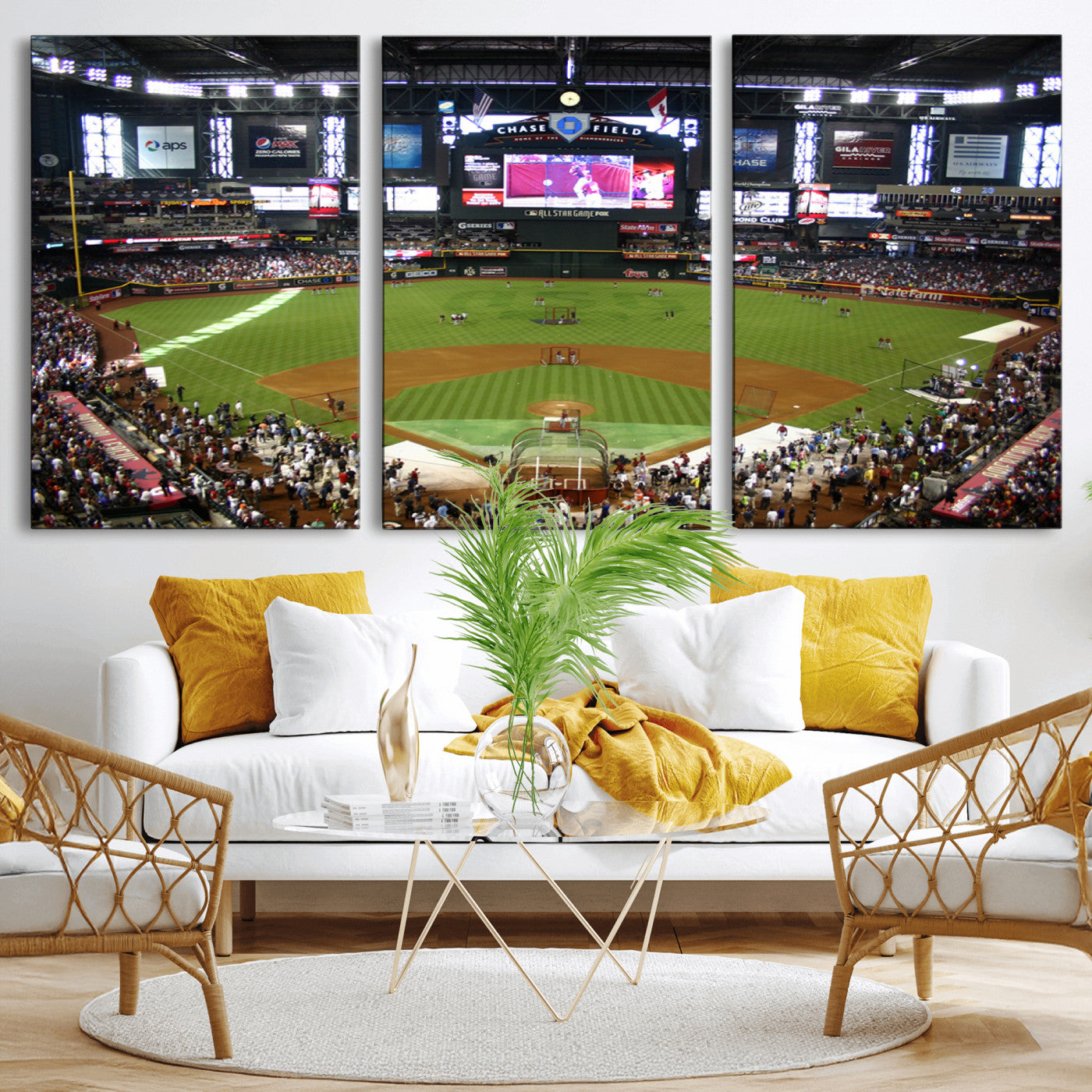 MGV-CV-60X30-3P - Arizona Diamondbacks Baseball Team Print - Phoenix Chase Field Baseball Stadium Wall Art Canvas