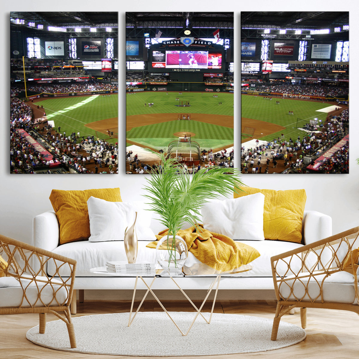 91630-MGV-CV-36X24 - Arizona Diamondbacks Baseball Team Print, Phoenix Chase Field Baseball Stadium Wall Art