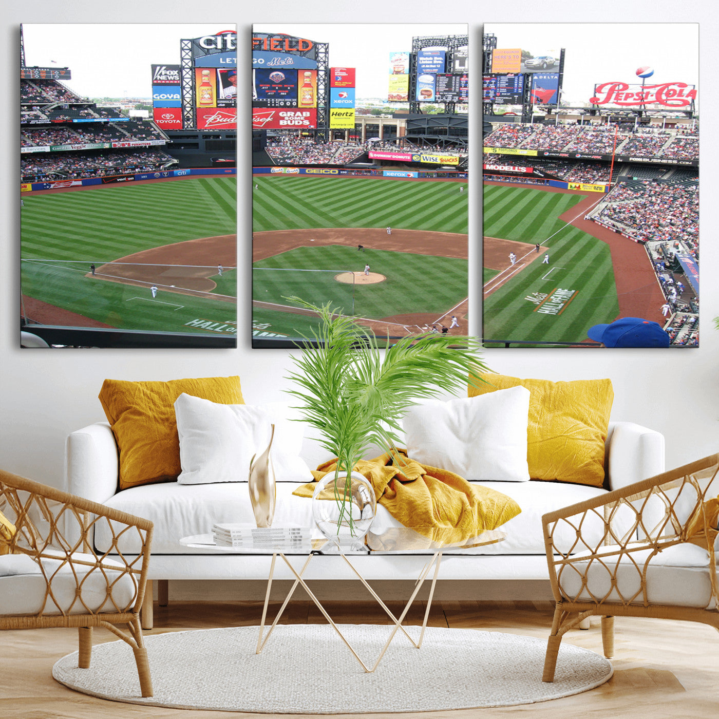 MGV-CV-60X30-3P - New York Mets Baseball Team Print - Citi Field Baseball Stadium Wall Art Canvas Print