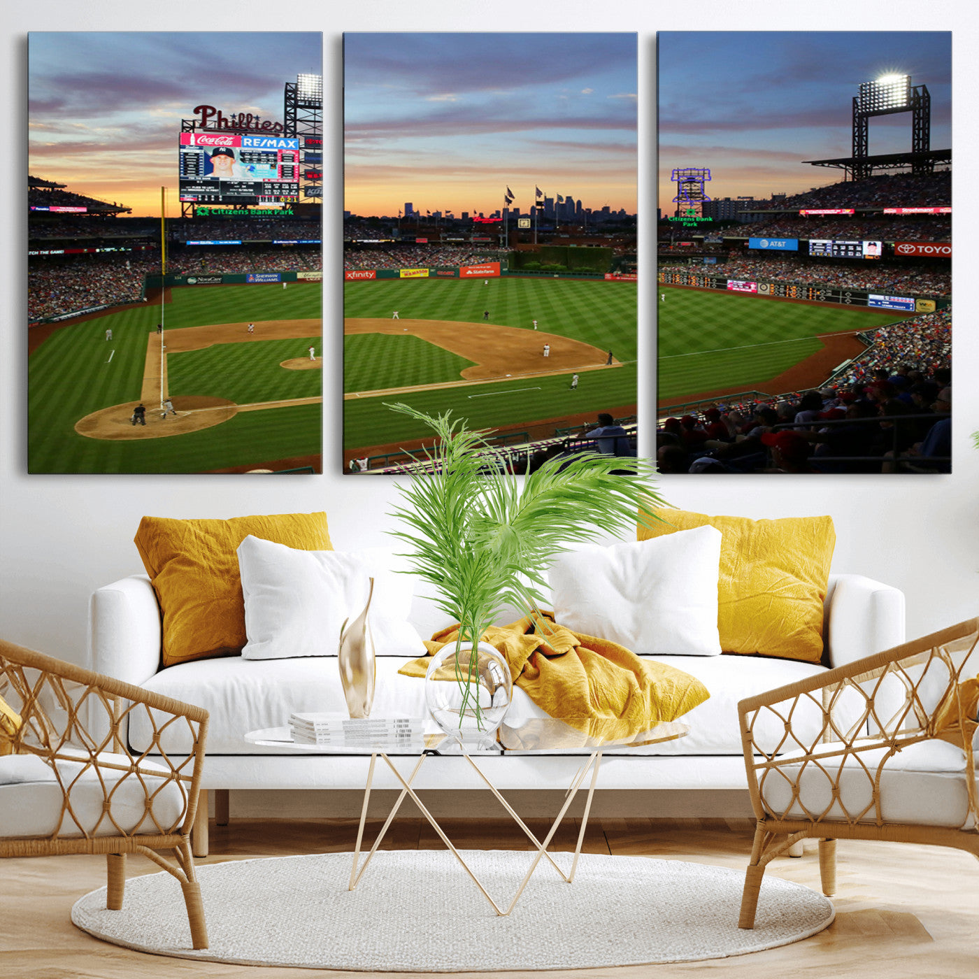 MGV-CV-60X30-3P - Citizens Bank Park Philadelphia Phillies Wall Art Canvas | 3-Panel Canvas Print of Phillies Stadium