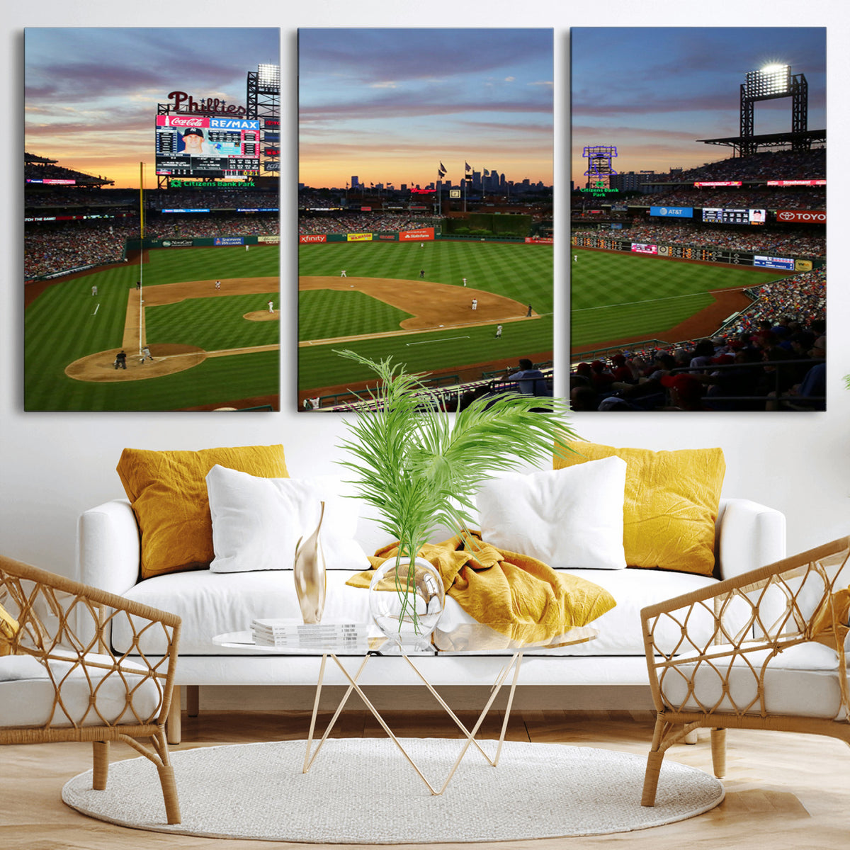13778-MGV-CV-36X24 - Citizens Bank Park Philadelphia Phillies Wall Art Canvas | 3-Panel Canvas Print of Phillies Stadium