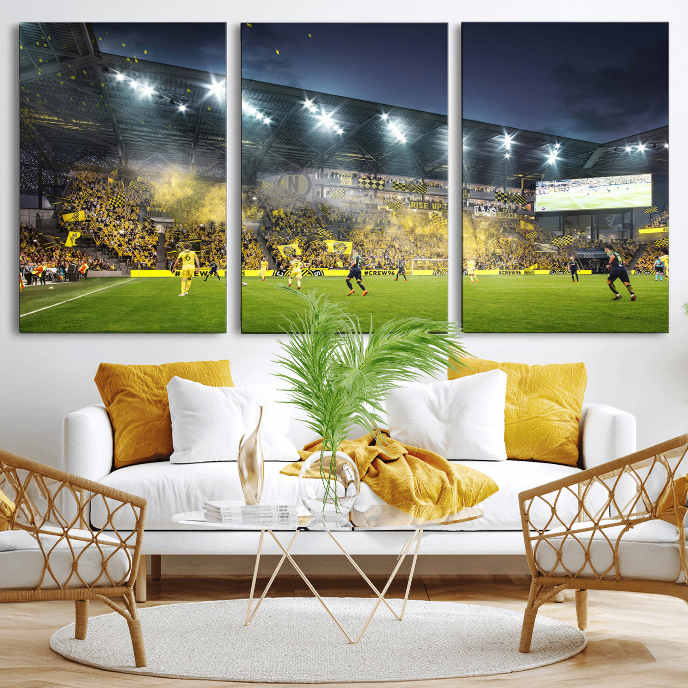 MGV-CV-60X30-3P - Columbus Crew Stadium Match Triple Canvas Wall Art - Dynamic MLS Game Scene Canvas Wall Art