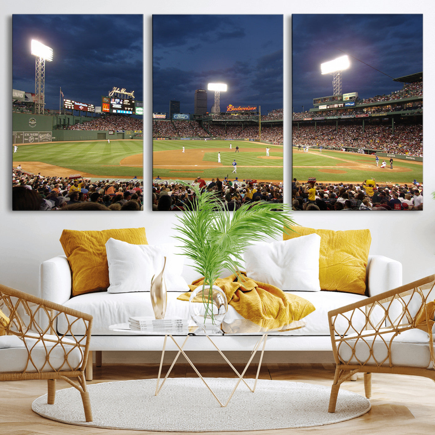 MGV-CV-60X30-3P - Boston Red Sox Baseball Team Print Canvas - Massachusetts Fenway Park Stadium Wall Art Canvas Print