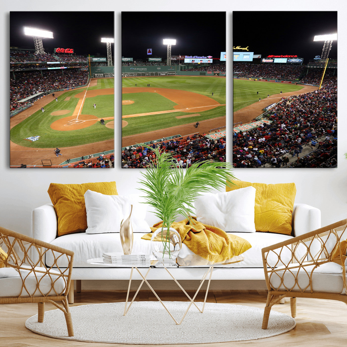 MGV-CV-60X30-3P - Boston Red Sox Baseball Team Print - Massachusetts Fenway Park Stadium Wall Art Canvas Print