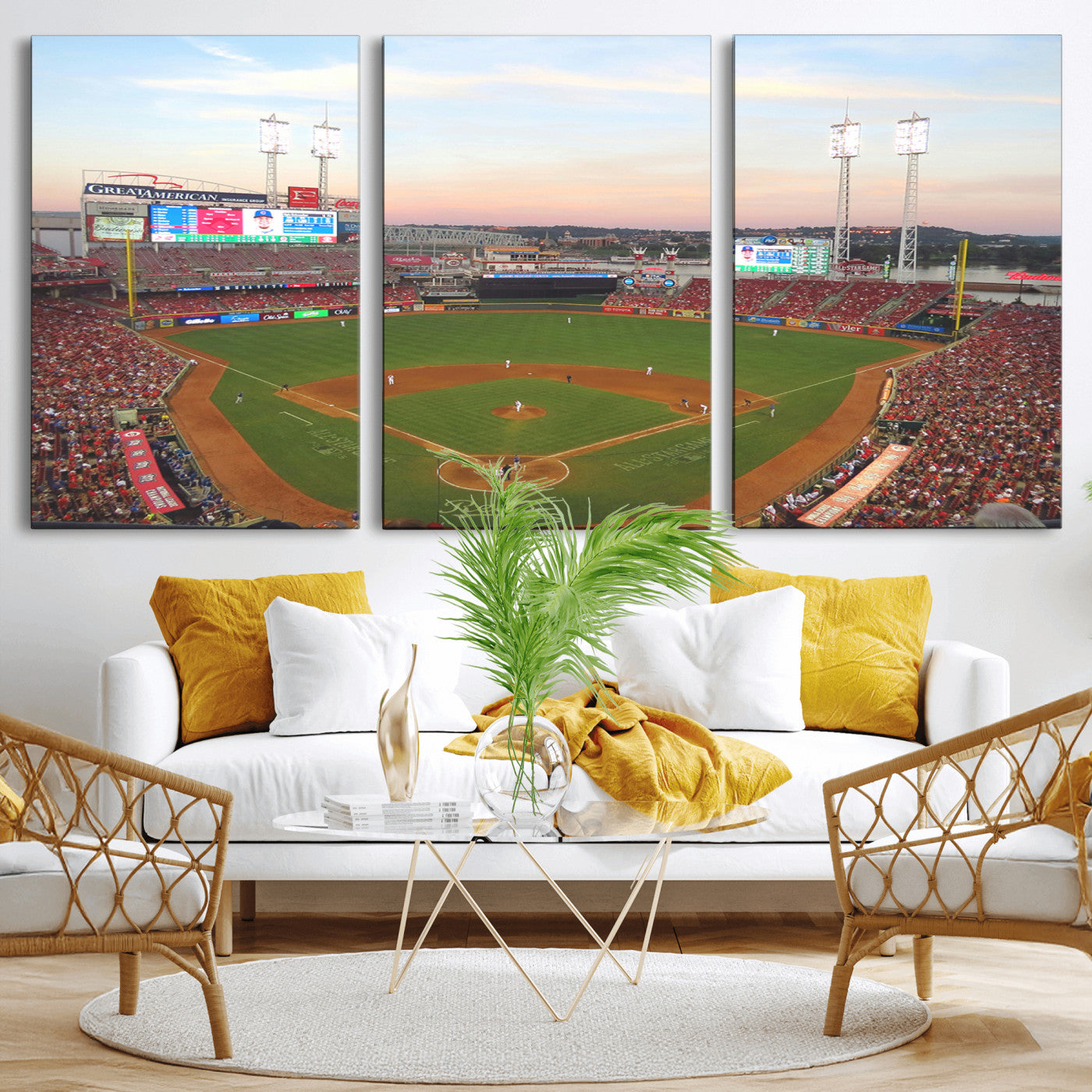 MGV-CV-60X30-3P - Cincinnati Reds Baseball Print Canvas- Cincinnati Great American Ball Park Stadium Wall Art Canvas