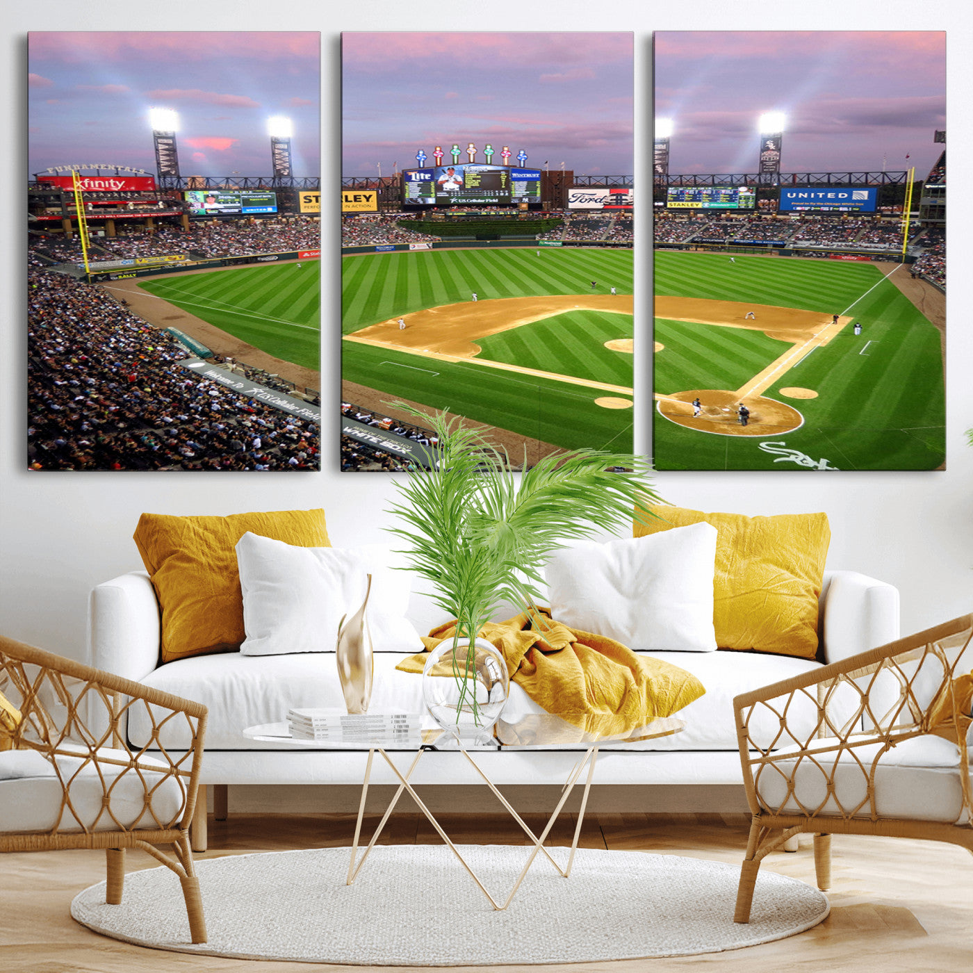 MGV-CV-60X30-3P - Chicago White Sox Baseball Team Print Canvas- Guaranteed Rate Field Stadium Wall Art Canvas Print