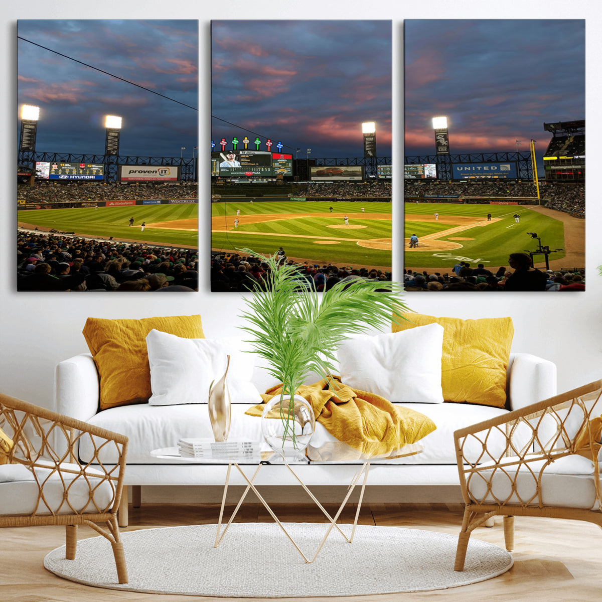 96063-MGV-CV-36X24 - Chicago White Sox Baseball Team Print Canvas, Guaranteed Rate Field, Framed and Ready to Hang