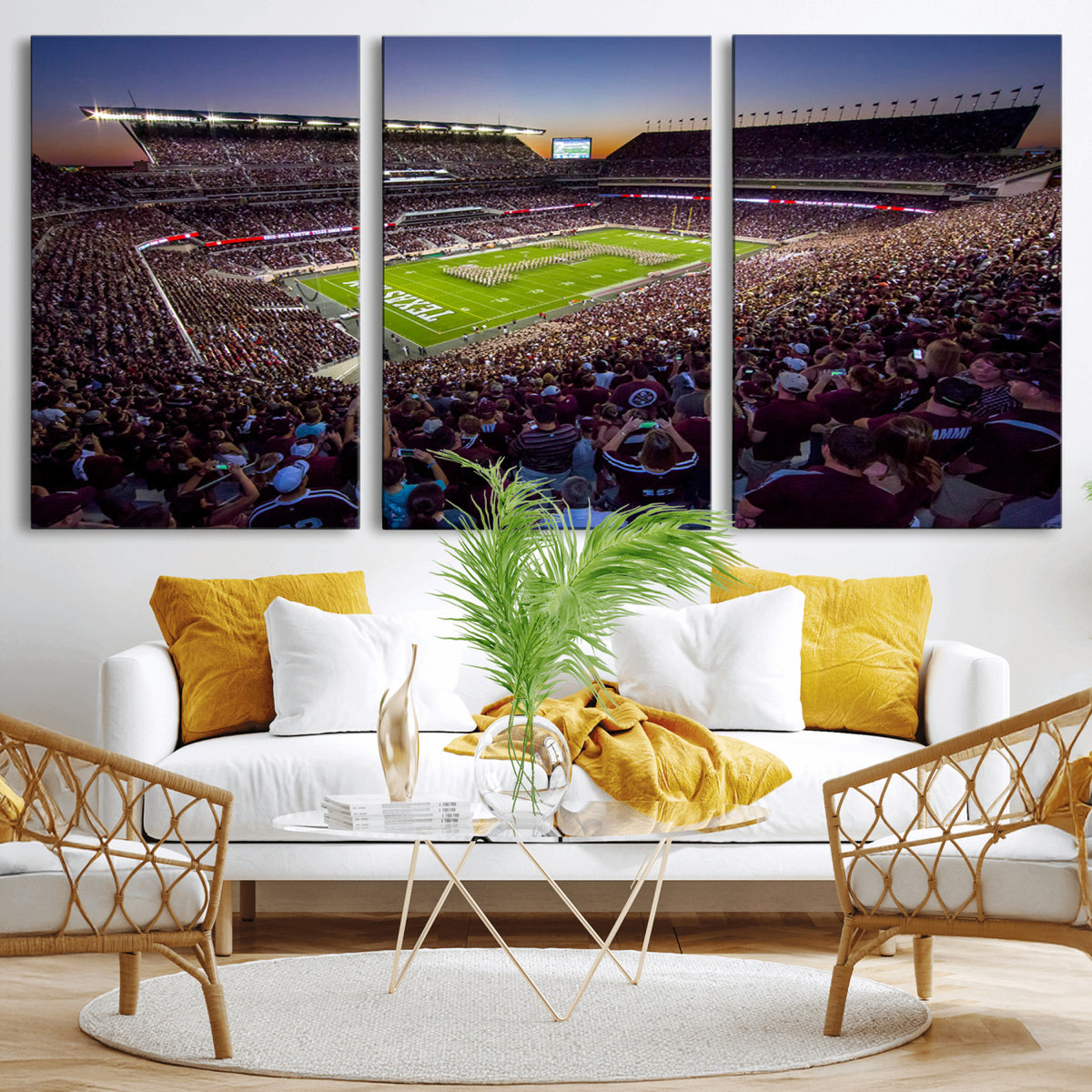 25148-MGV-CV-36X24 - Texas A&M University Aggies Football Team Print, College Station Kyle Field, Framed and Ready to Hang