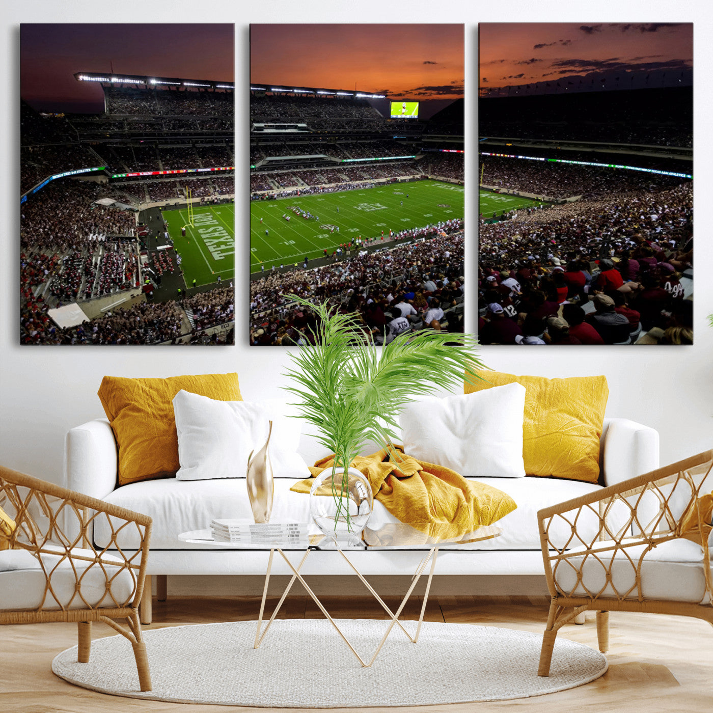 MGV-CV-60X30-3P - Texas A&M Aggies Football Team Print - College Station Kyle Field Stadium Wall Art Canvas Print