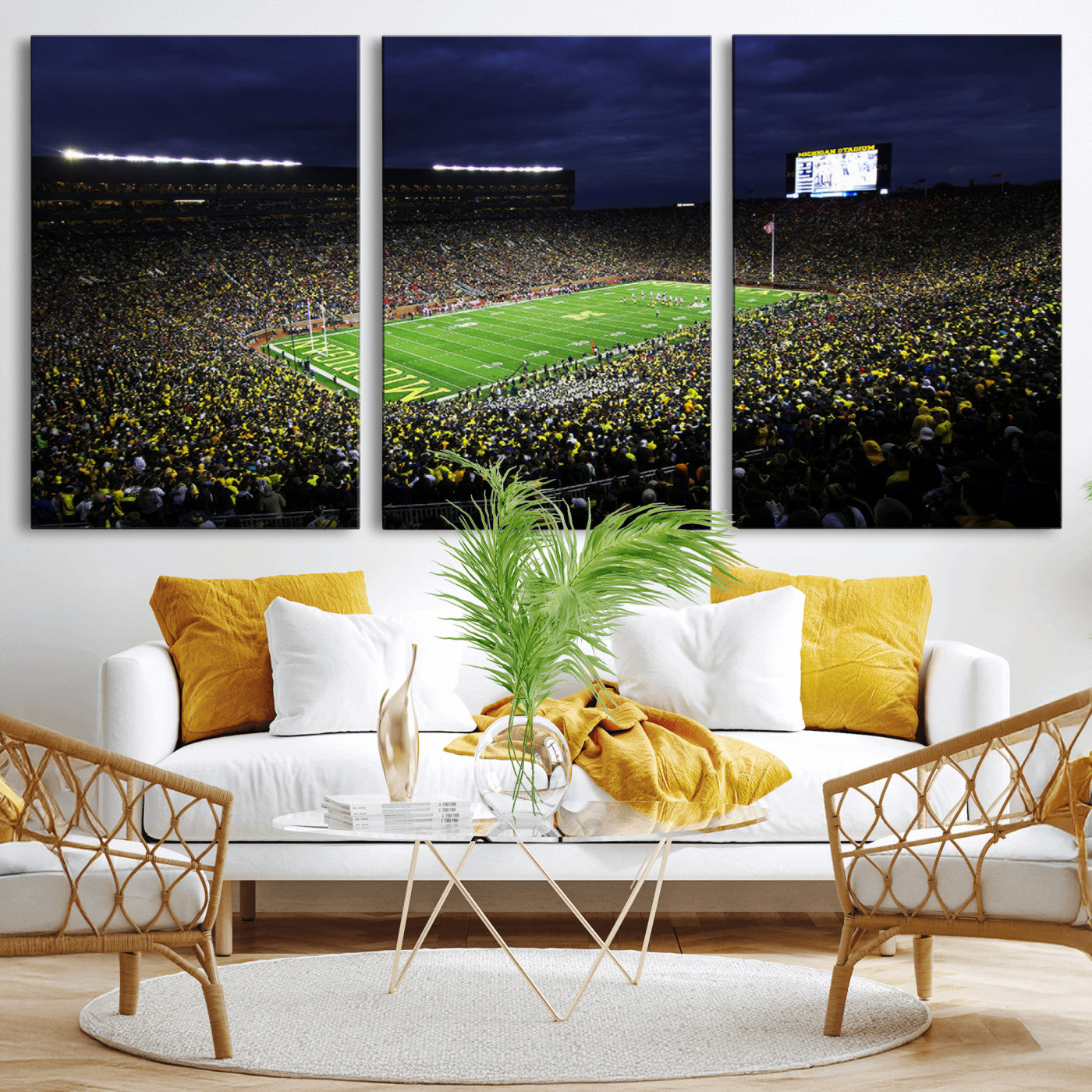 MGV-CV-60X30-3P - Michigan Wolverines Football Canvas Wall Decor, Football Team Print - Ann Arbor Michigan Stadium