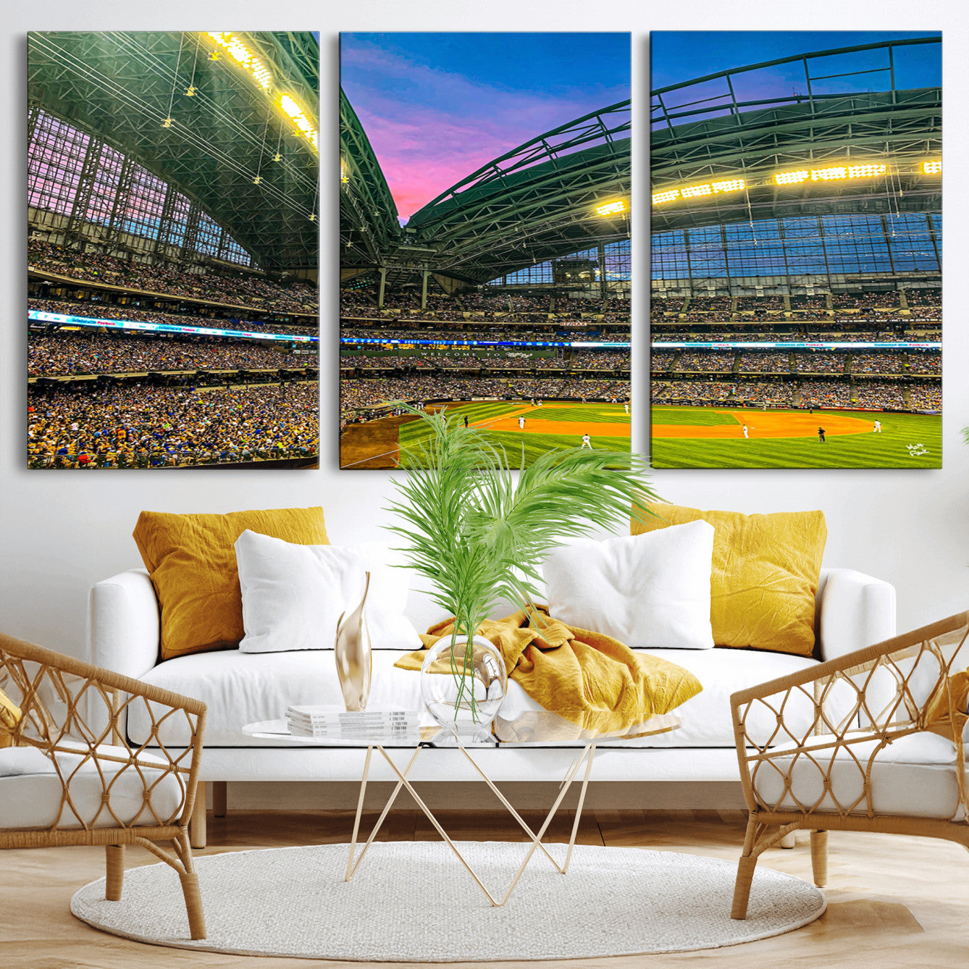 MGV-CV-60X30-3P - Milwaukee Brewers Baseball Team Print Canvas- American Family Field Stadium Wall Art Canvas Print