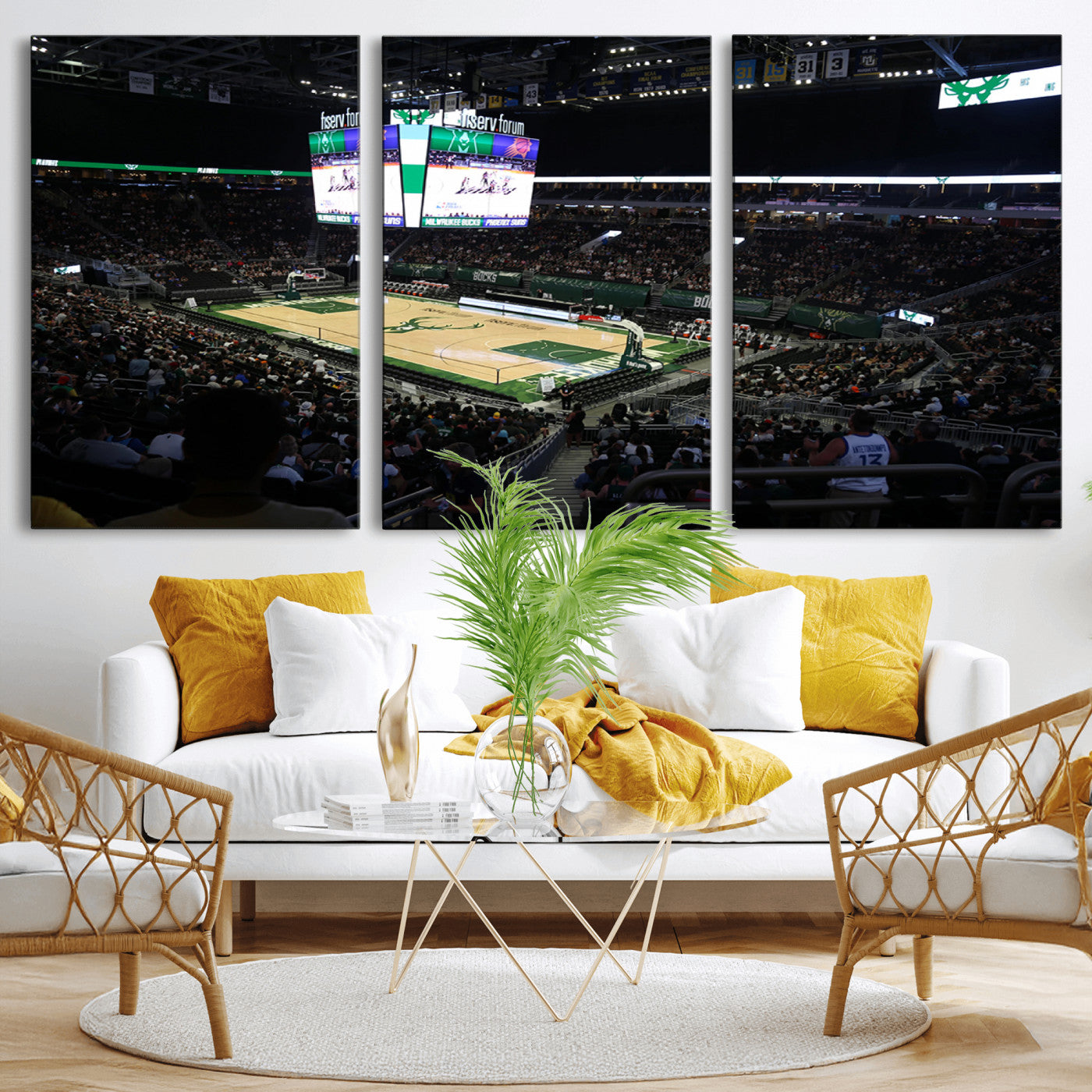 MGV-CV-60X30-3P - Milwaukee Bucks Basketball Print - Fiserv Forum Stadium Wall Art Canvas Print