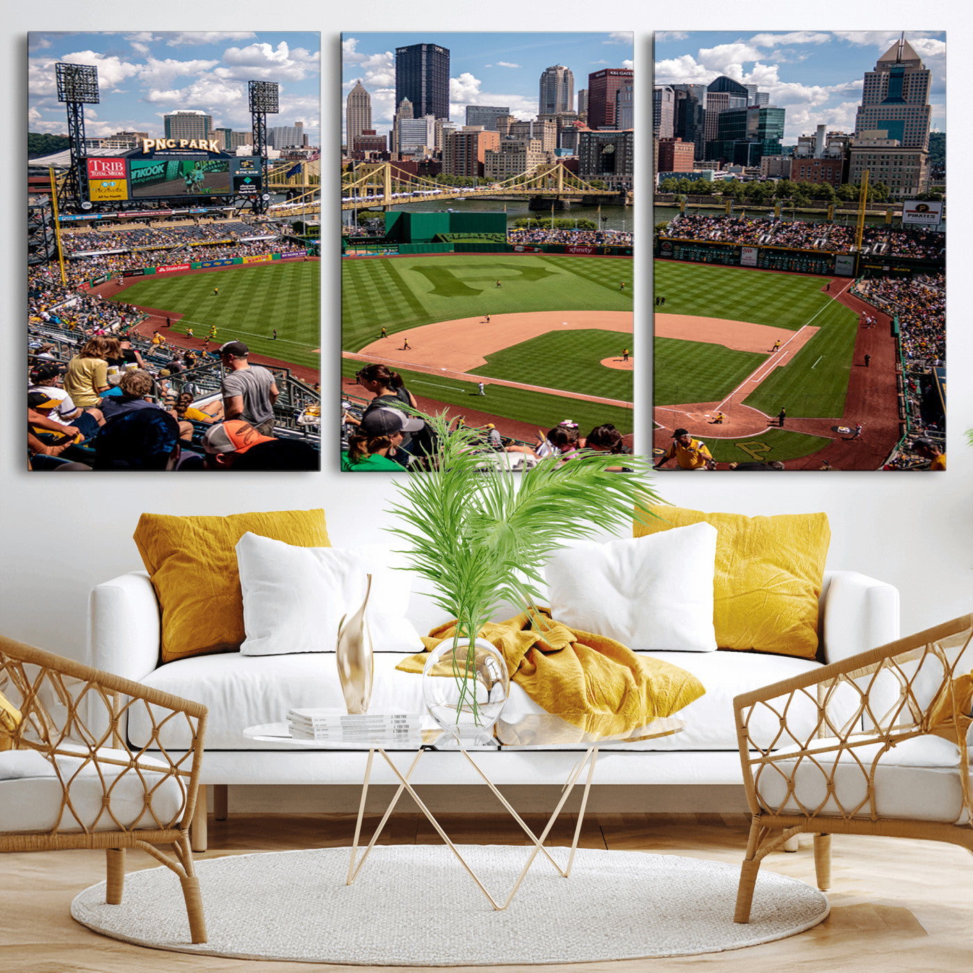MGV-CV-60X30-3P - Pittsburgh Pirates Baseball Team Print - PNC Park Stadium Wall Art Canvas Print - Ready to Hang