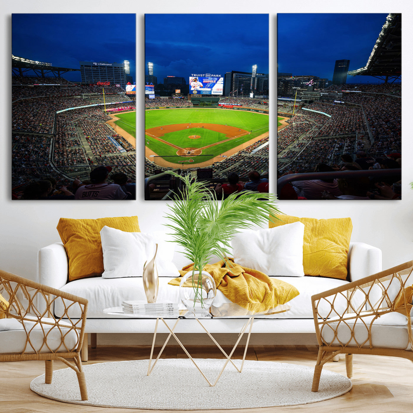 MGV-CV-60X30-3P - Truist Park Night Game Canvas Art - Atlanta Braves Stadium Wall Art Canvas