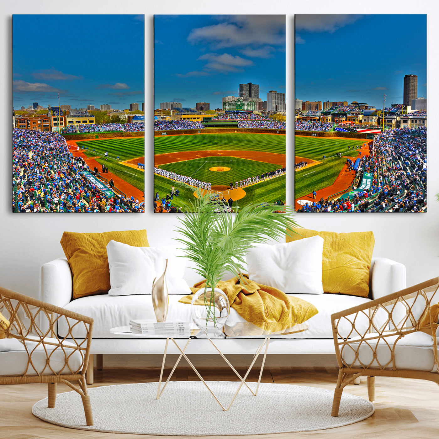 MGV-CV-60X30-3P - Wrigley Field Chicago Cubs Canvas Wall Art - Iconic Baseball Stadium Print for Sports Lovers - Ready