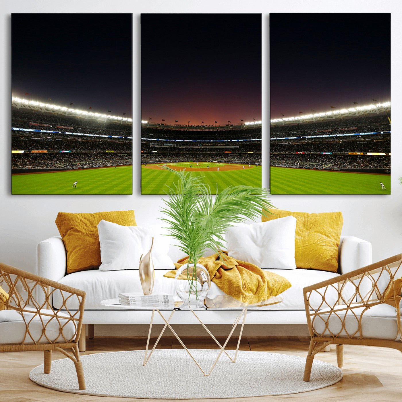 MGV-CV-60X30-3P - Yankee Stadium Night Game Triple Canvas, Yankee Stadium Canvas Wall Art - New York Yankees MLB Match