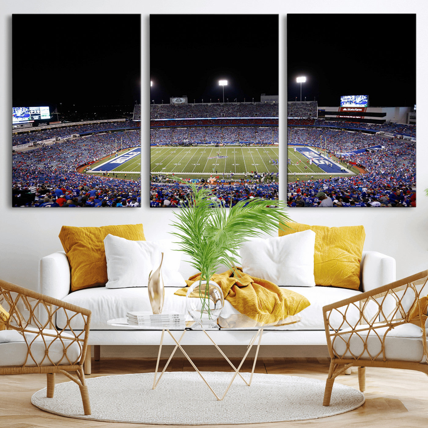 MGV-CV-60X30-3P - Buffalo Bills Wall Art - Buffalo Bills Stadium Canvas Print, Perfect Sports Decor for Living Rooms,